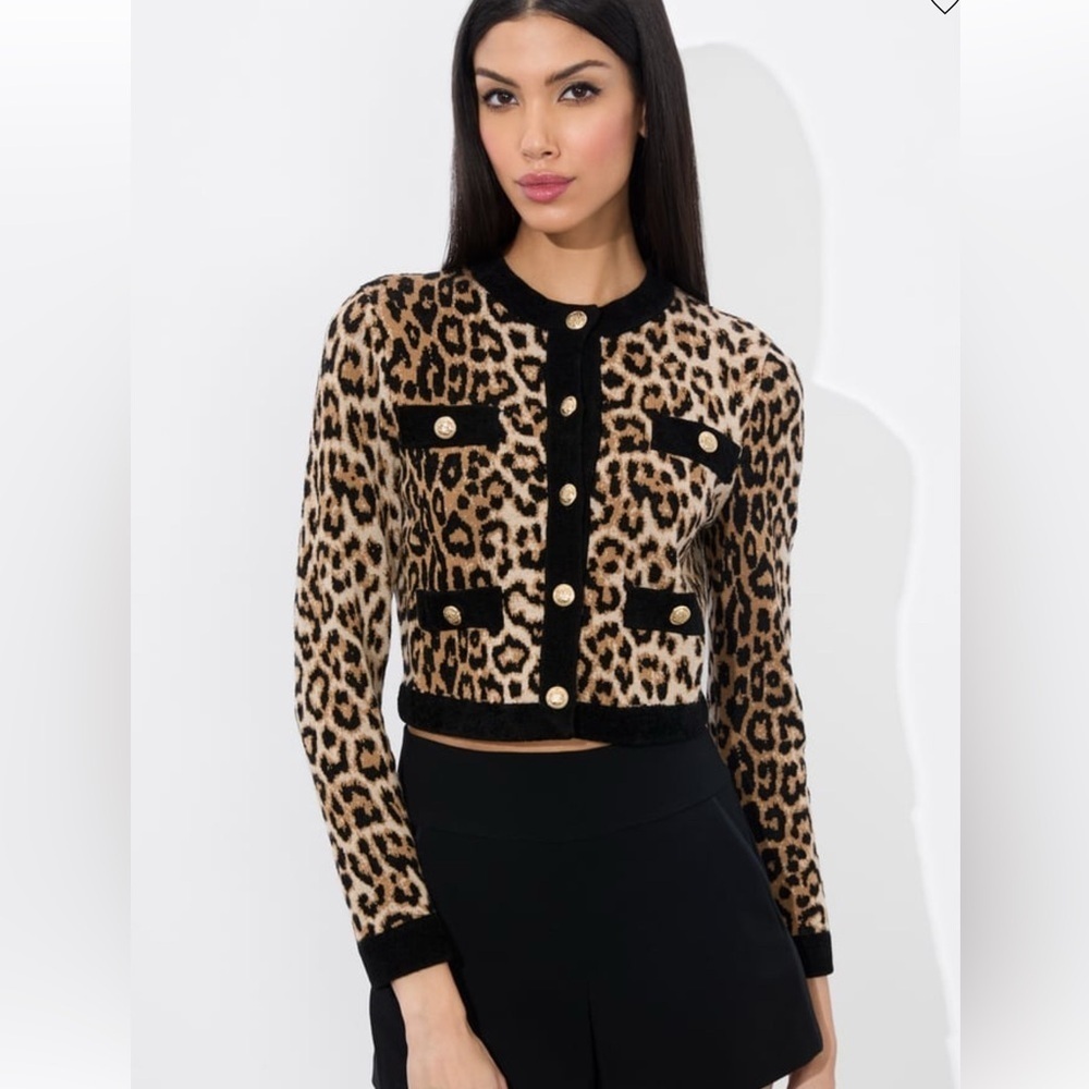 Alice + Olivia NEW Claira Leopard Cardigan Catwalk Multi size medium - Picture 2 of 6